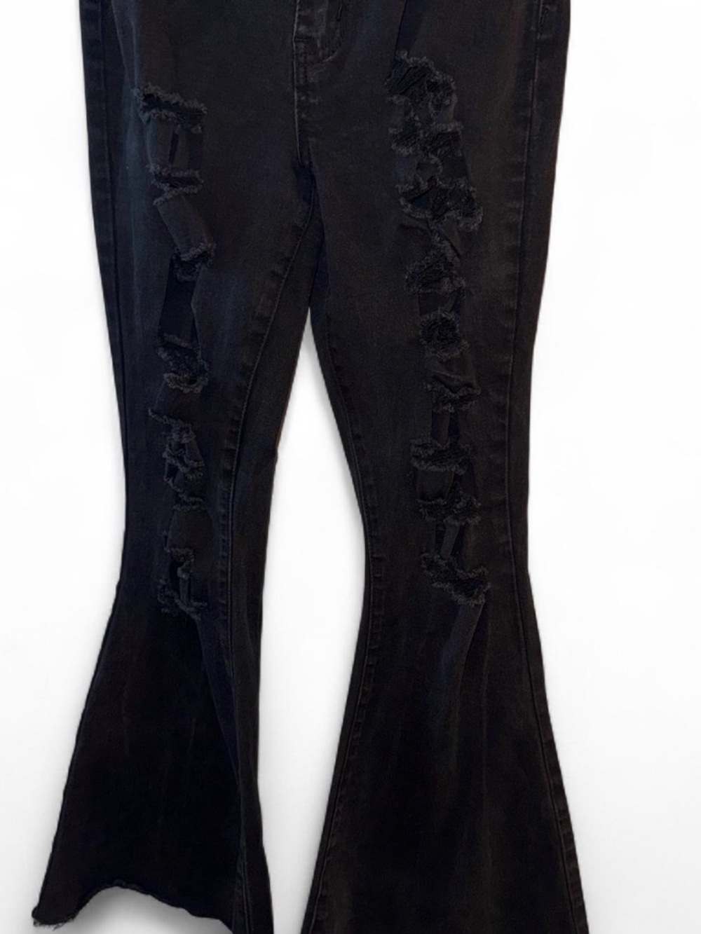 Y2K Vintage Black Distressed Wide Flare Jeans Size 11 (M/L) - Picture 4 of 7